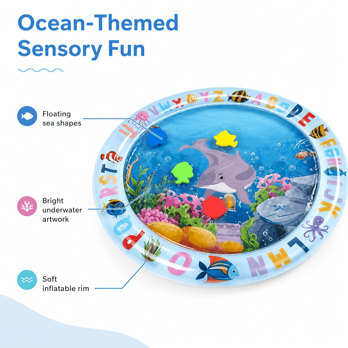 BDTGP Pet Water Play Mat for Cats And Dogs, Inflatable Ocean-Themed Toy with Floating Shapes, Indoor And Shaded Outdoor Activity Mat, Without Battery