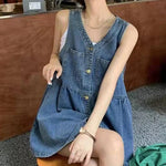 Sleeveless Strap Dress Women Summer Single-Breasted Pockets