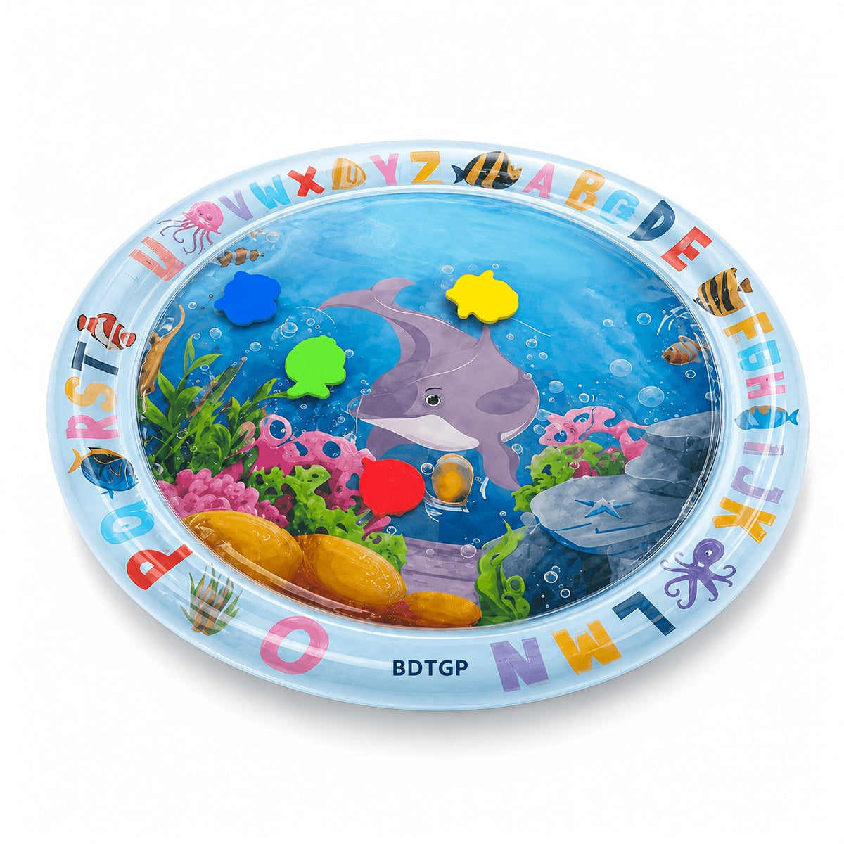 BDTGP Pet Water Play Mat for Cats And Dogs, Inflatable Ocean-Themed Toy with Floating Shapes, Indoor And Shaded Outdoor Activity Mat, Without Battery