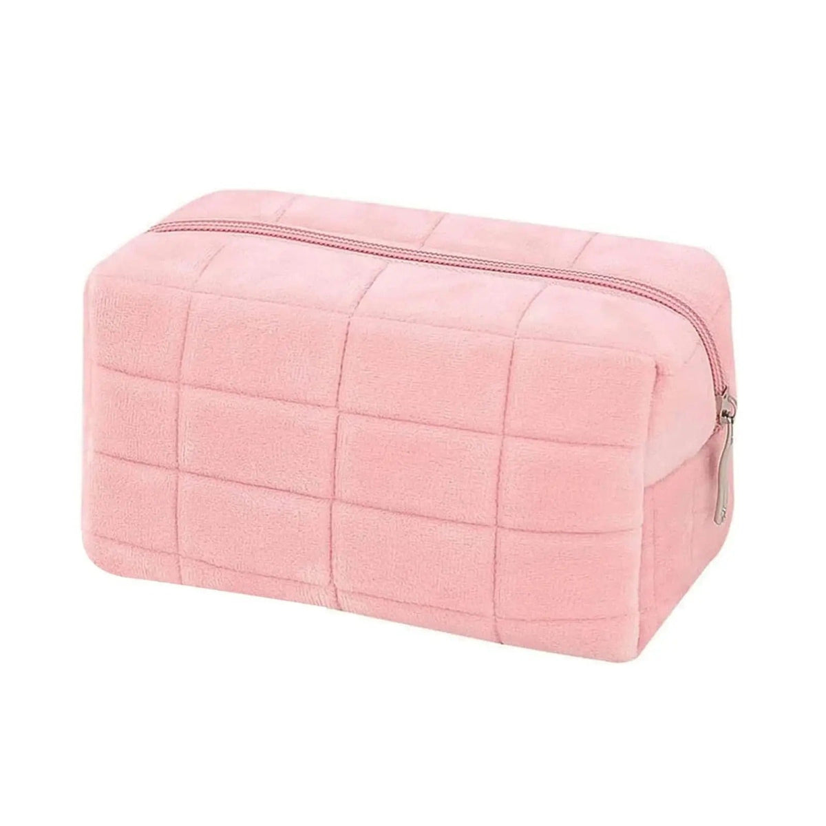 Soft Plush Quilted Cosmetic Bag Portable Zipper Makeup Organizer Cute Travel Toiletry Pouch for Women Girls