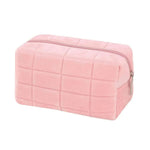 Soft Plush Quilted Cosmetic Bag Portable Zipper Makeup Organizer Cute Travel Toiletry Pouch for Women Girls