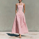 2026 European and American Spring and Summer Neck-Hanging Linen-Style Leisure Fashion Slim-Fitting Pocket