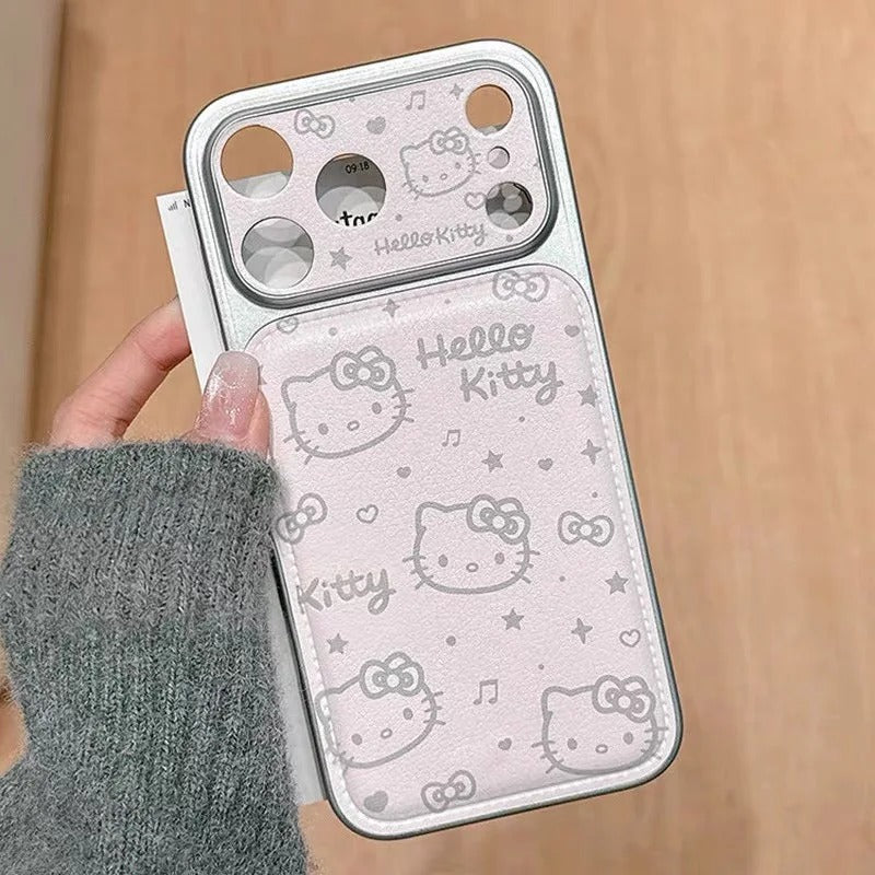 INS Electroplated Leather Hellokitty Phone Case for iPhone 17 Pro 15 14 16 Pro Max Fundas with Plush Pendant Strap Cute Cases