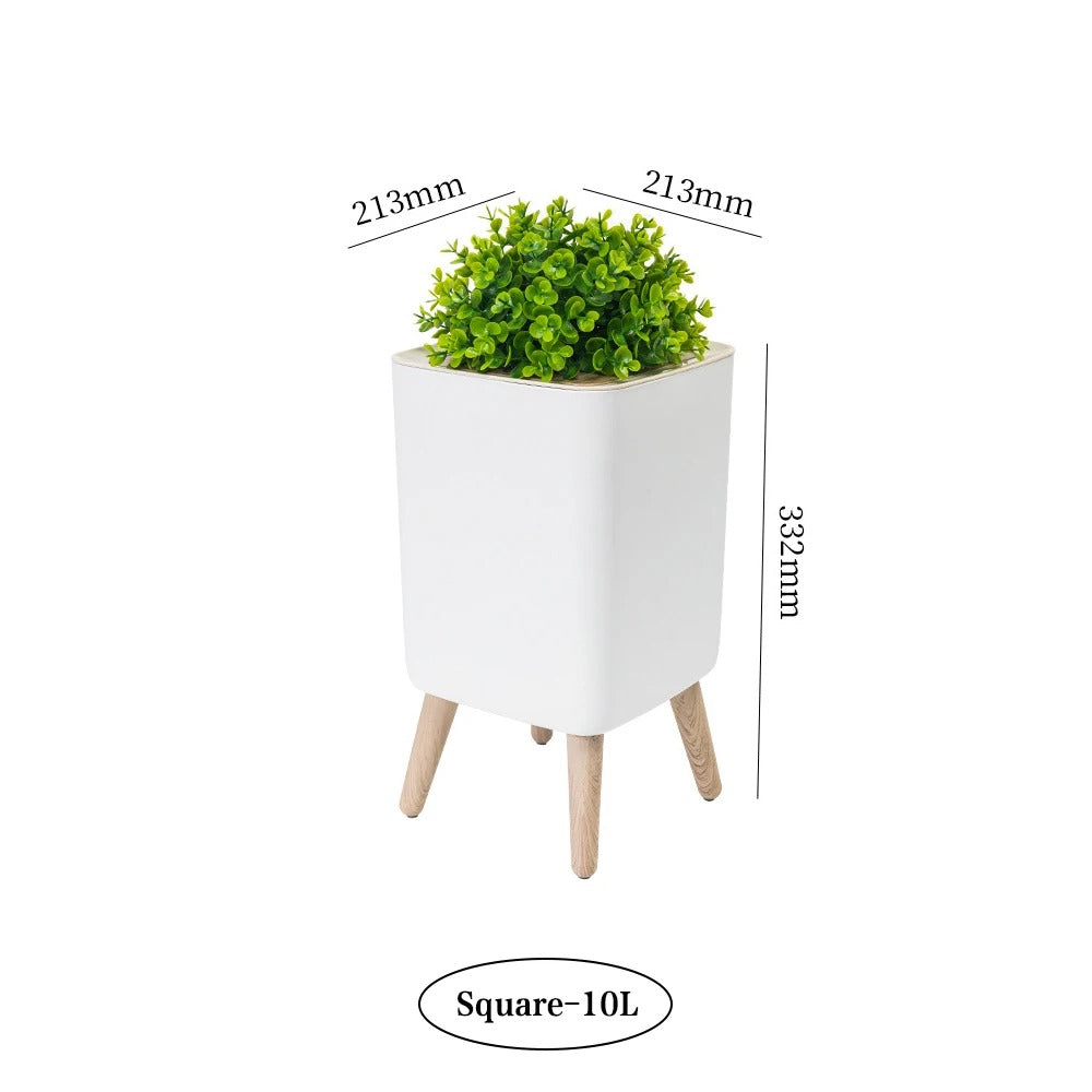 Wooden High Foot Trash Can For Bathroom Creative Kitchen