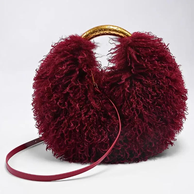 Women's Fashion Long Fur Wool Bag beach Faux Wool Fur Shoulder Bag Ladies Faux Furs Handbag Luxury Mongolian Sheep Fur Bags