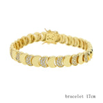 Geometric Moon Shaped Bling Cz Charm Link Chain High Polished Shiny Gold Color Metal Bracelet Necklace Fashion Women Jewelry