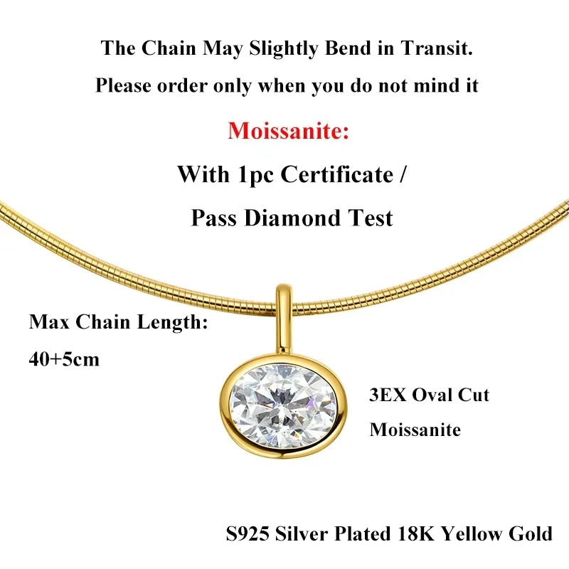 2/3/4CT Oval Cut D-Color VVS1 Solitaire Moissanite Pendant Necklace 1.5mm Solid Choker S925 Sterling Silver GRA Certified Pass Diamond Tester Luxury Fine Jewelry Wedding Party Anniversary Daily Gift For Women