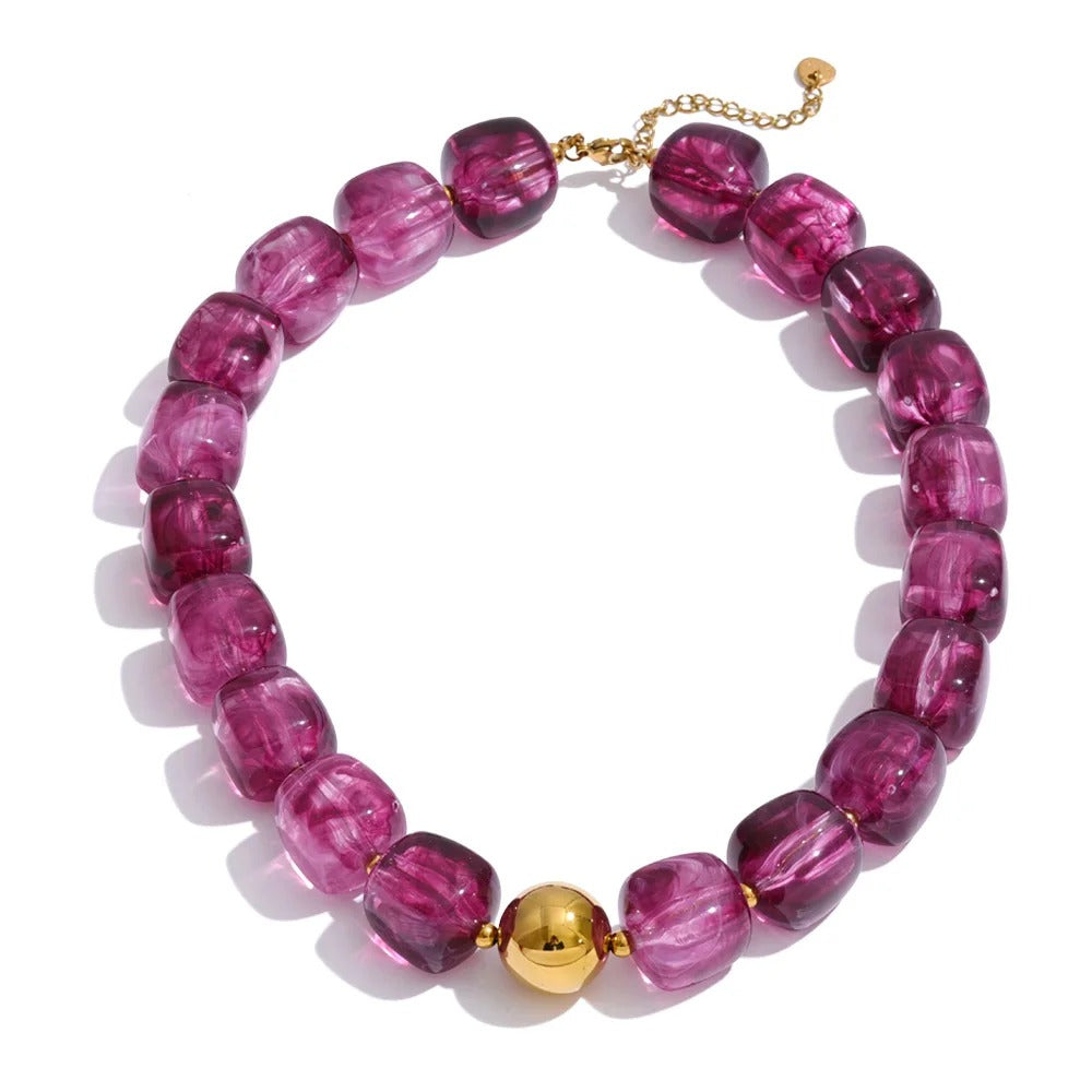 Yhpup Hot Style Handmade Jewelry Acrylic Resin Beads Chain Necklace Bracelet Stainless Steel Spring Summer Statement Accessories