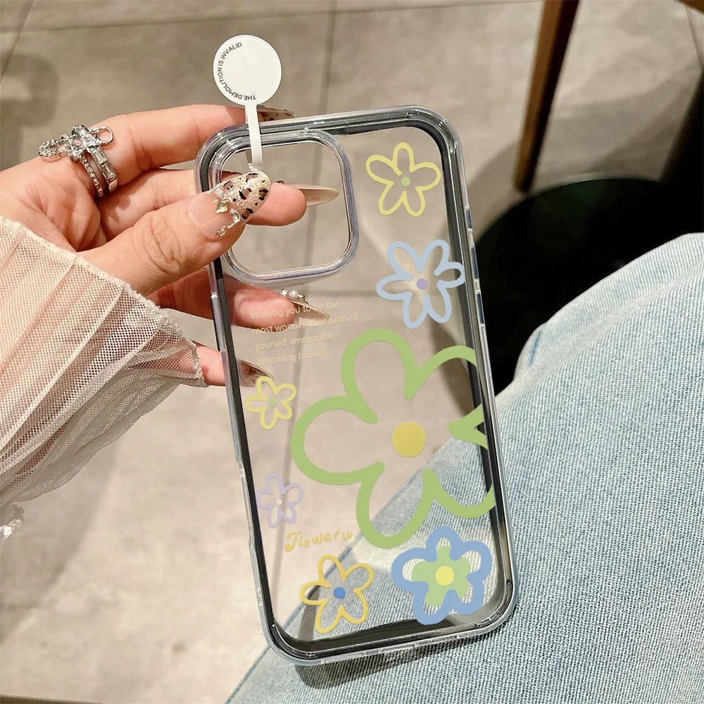 2 in 1 Candy Color Phone Case For iPhone 11 16 17 Pro Max 13 15 14 12 17 Air 17promax Soft TPU Transparent Flower Funda Cover