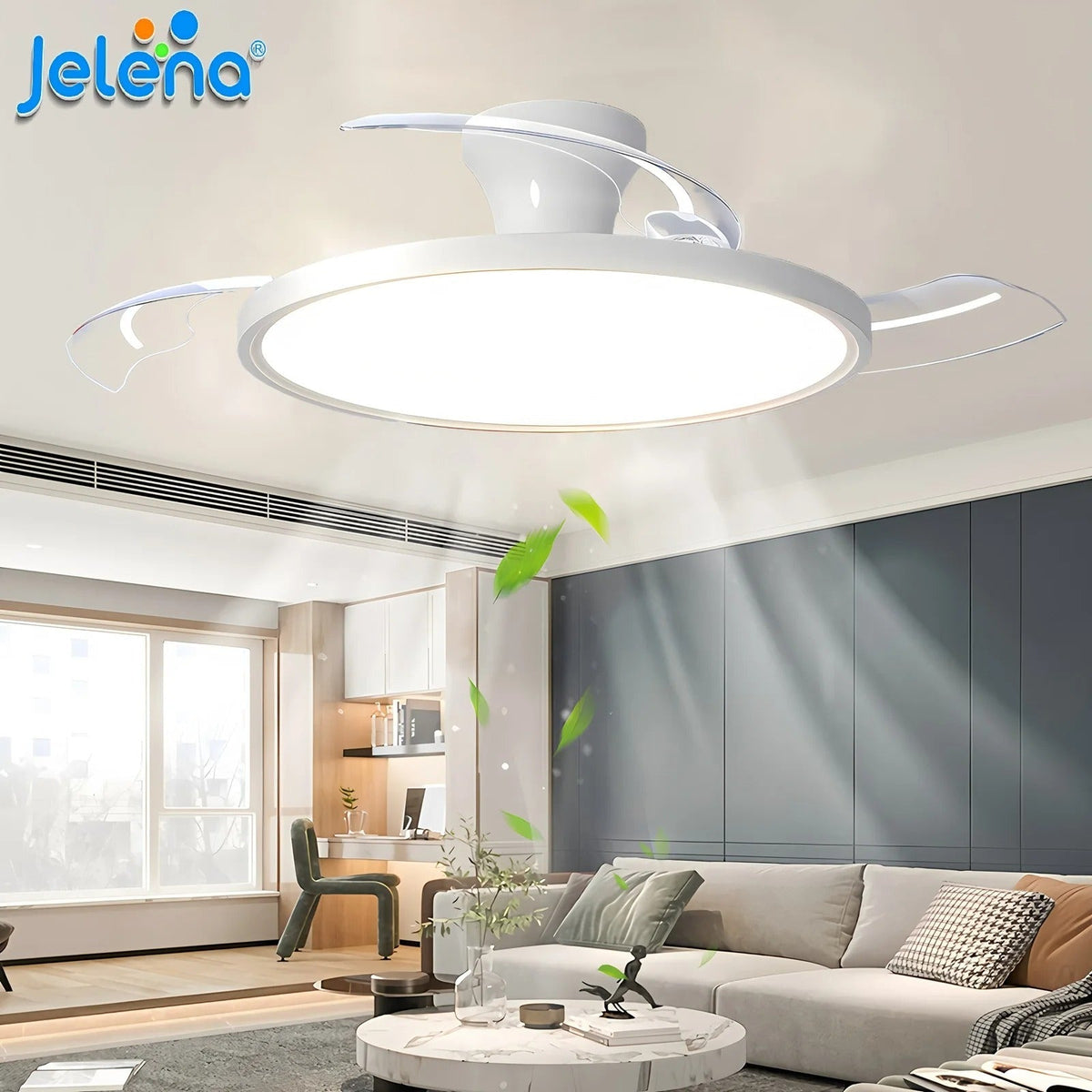 Jelena Invisible Fan Light with 3 Retractable Blades Bedroom Living Room