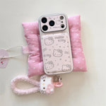 INS Electroplated Leather Hellokitty Phone Case for iPhone 17 Pro 15 14 16 Pro Max Fundas with Plush Pendant Strap Cute Cases