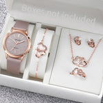 6pcs/set Women Leather Band Quartz Watch and Lover