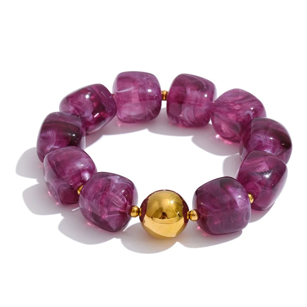 Yhpup Hot Style Handmade Jewelry Acrylic Resin Beads Chain Necklace Bracelet Stainless Steel Spring Summer Statement Accessories