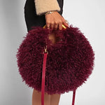 Women's Fashion Long Fur Wool Bag beach Faux Wool Fur Shoulder Bag Ladies Faux Furs Handbag Luxury Mongolian Sheep Fur Bags