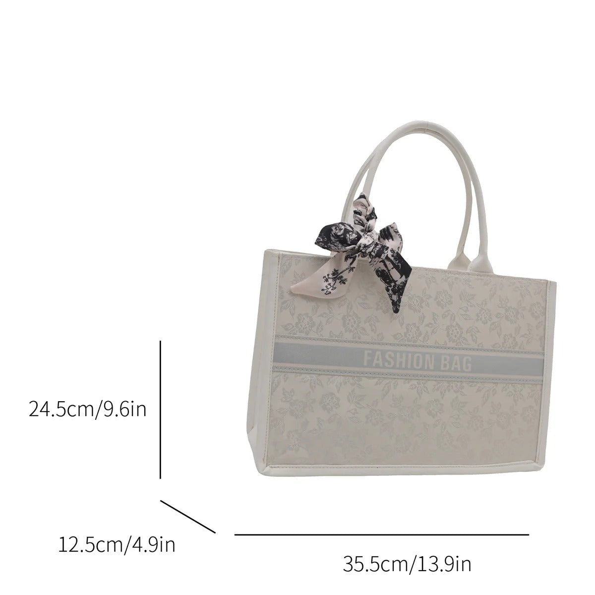 Luxury Elegant Women Tote Bag Embroid Bouquet Pattern PU Leather Tote Bag Letter Scarf Handbag for Commute Shopping