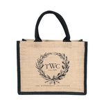 Custom Logo Natural Black Jute Bag Hessian Shopper Tote Bags With Strong Handles