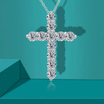 BLUEENCH Full Moissanite Cross Pendant Necklace Original 925 Sterling Sliver Chain Plated 18k White Gold Fine Necklace for Women