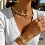 Geometric Moon Shaped Bling Cz Charm Link Chain High Polished Shiny Gold Color Metal Bracelet Necklace Fashion Women Jewelry