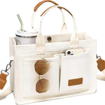Cross-border Canvas Tote Bag Women Large Capacity Multiple Pockets Trendy Crossbody Bag Wide Shoulder Strap Magnetic Closure