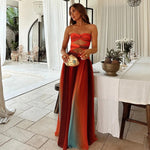 Tie-dye Gradient Hollow Out Women's Maxi Dress Elegant Off Shoulder A-line Hem Long Dresses New Summer 2025 Holiday Female Robes