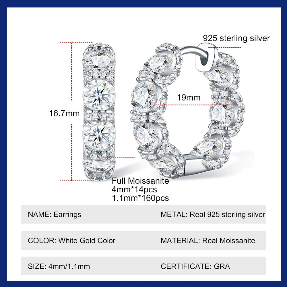 Real 925 Silver Moisanite Earrings D Color 4mm Moissanite Diamond Hoops Earrings for Women Sparking Wedding Fine Jewelry