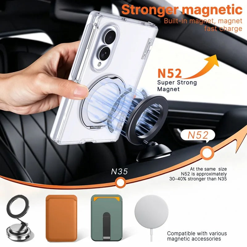 For Samsung Galaxy Z Fold 7 zFold 8 Wide 8Ultra Slim Skin Feel Magnetic Foldable Phone Case 360° Rotating Ring Stand Hinge Cover