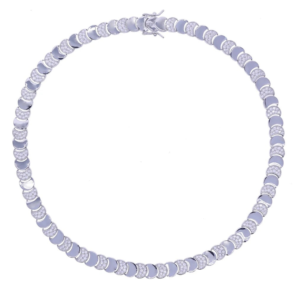 Geometric Moon Shaped Bling Cz Charm Link Chain High Polished Shiny Gold Color Metal Bracelet Necklace Fashion Women Jewelry