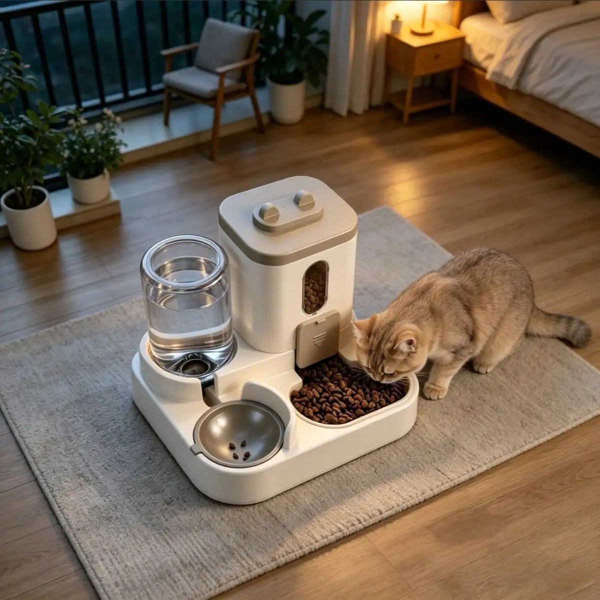 2 In 1 Automatic Cat Feeder Water Dispenser Dual Purpose Auto Portion Control Pet Food Water Bowl for Small Dogs Kittens