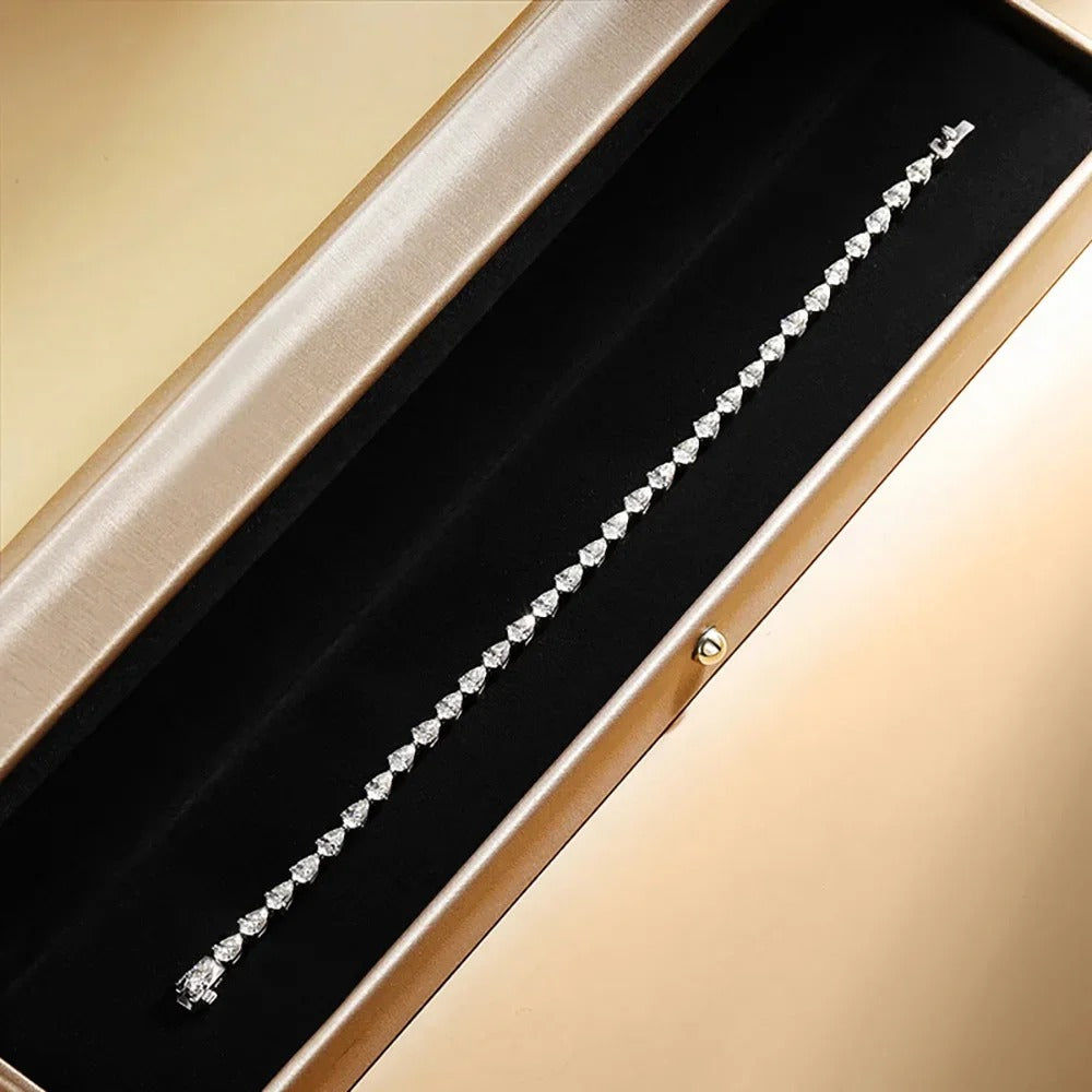3*5mm Pear Cut All Moissanite Diamond Tennis Bracelet For Women S925 Silver Plated White Gold Waterdrop Shape Jewelry with GRA