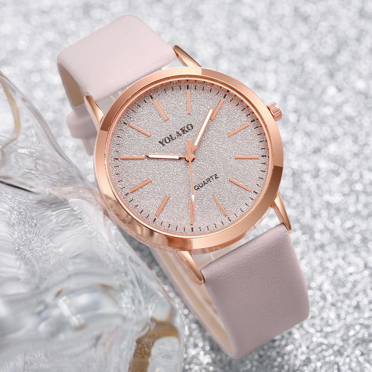 6pcs/set Women Leather Band Quartz Watch and Lover