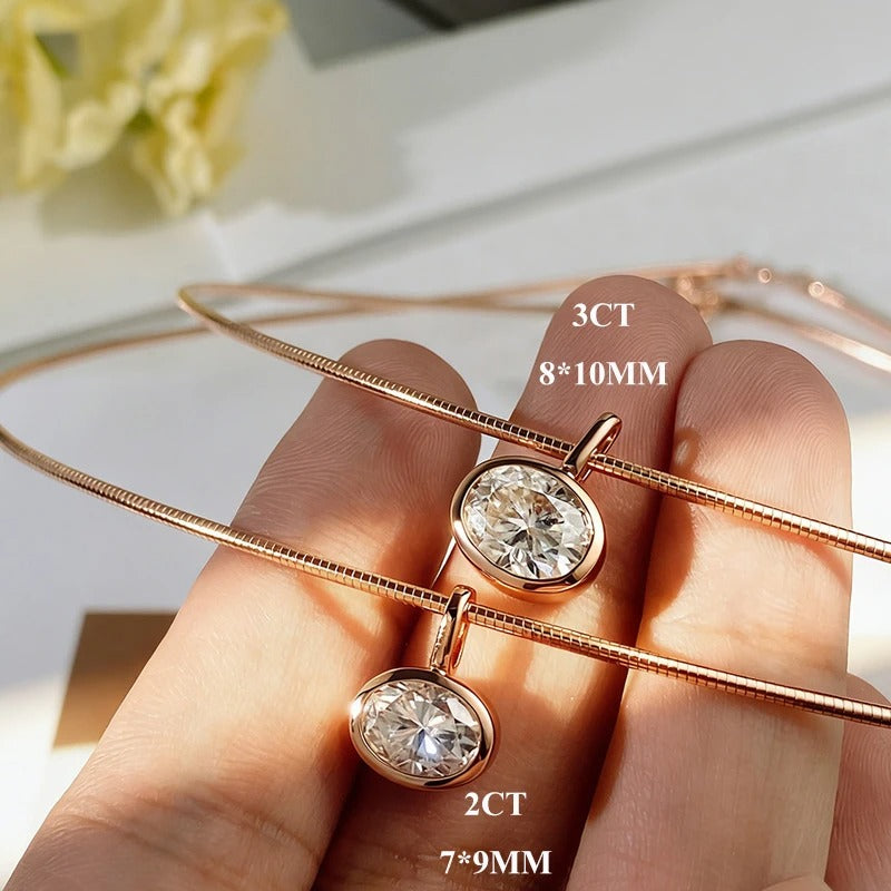 2/3/4CT Oval Cut D-Color VVS1 Solitaire Moissanite Pendant Necklace 1.5mm Solid Choker S925 Sterling Silver GRA Certified Pass Diamond Tester Luxury Fine Jewelry Wedding Party Anniversary Daily Gift For Women