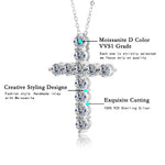 BLUEENCH Full Moissanite Cross Pendant Necklace Original 925 Sterling Sliver Chain Plated 18k White Gold Fine Necklace for Women