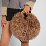 Women's Fashion Long Fur Wool Bag beach Faux Wool Fur Shoulder Bag Ladies Faux Furs Handbag Luxury Mongolian Sheep Fur Bags