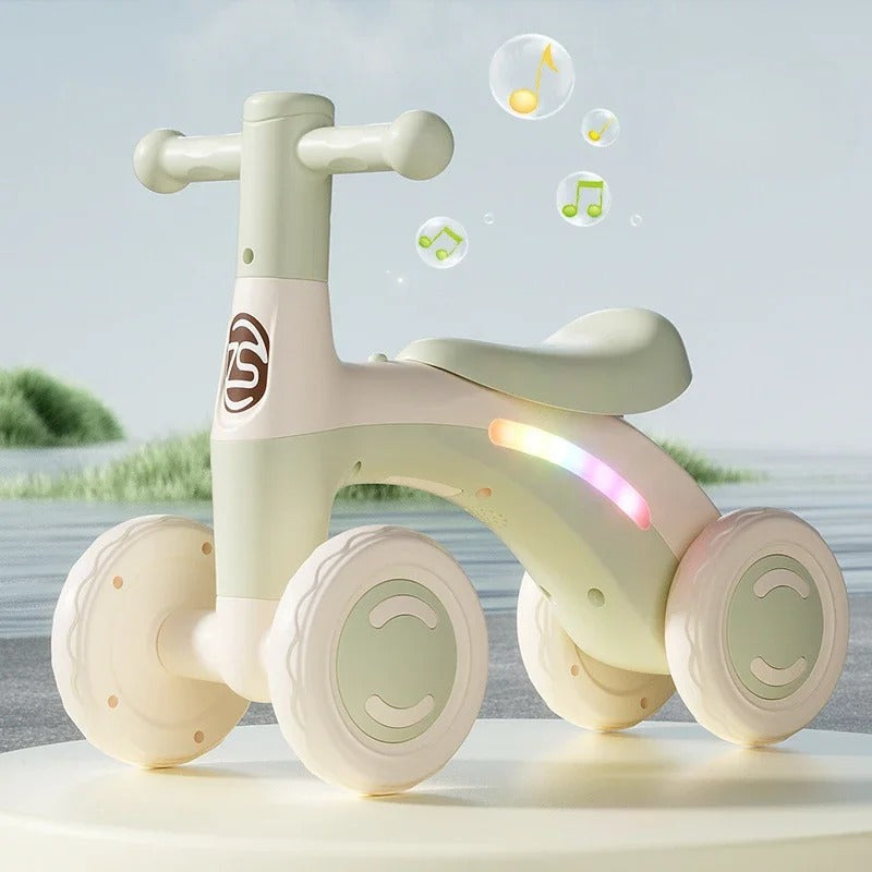 Anti-Tip Baby Balance Bike Ages 1-3 4-Wheel Silent Glider Walker Toy
