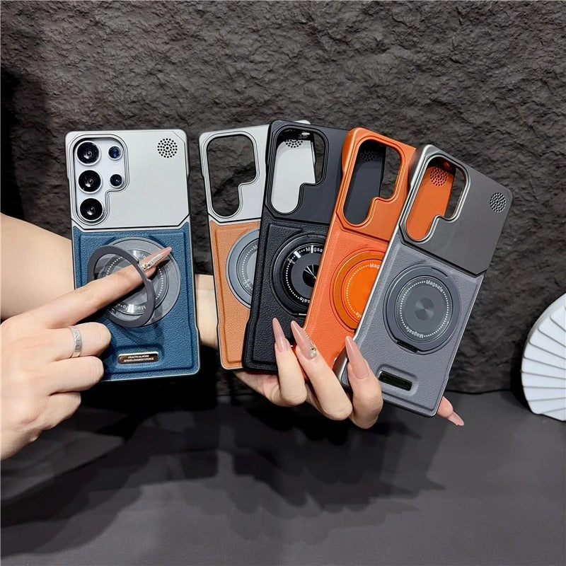 360 Rotating Bracket Hard PC Phone Case For Magsafe Samsung S26 S25 S24 S23 S22 Ultra Plus Magnetic Stand Holder Frameless Cover