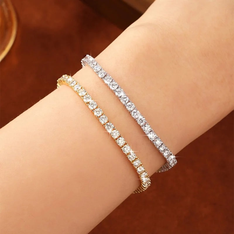 Rrjzz 3mm/4mm/5mm D-Color Full Moissanite Tennis Bracelet 16cm/17cm/18cm/19cm Eternal Charm Bracelets for Women Jewelry Gifts