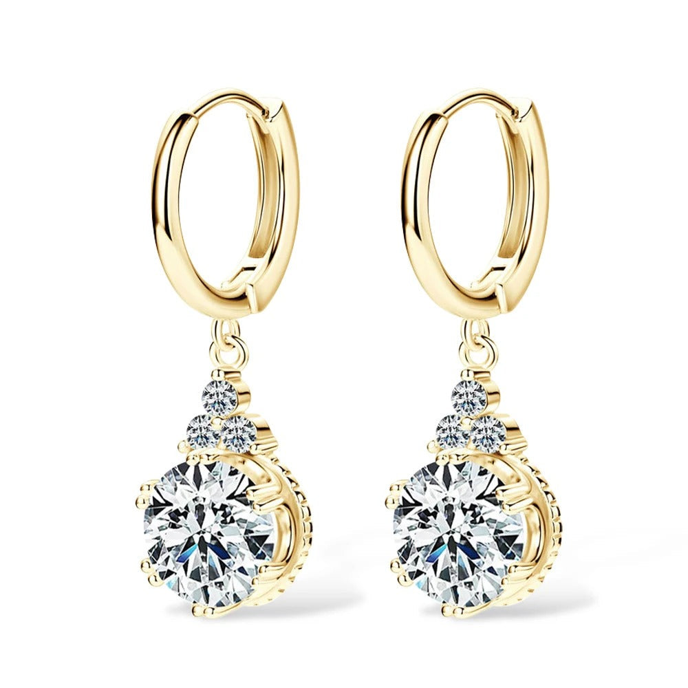 Sweetrain 1CT 2CT Moissanite Drop Earrings For Women Sparkling Lab Diamond 18K Gold Plated 925 Sterling Silver Dangle Earring