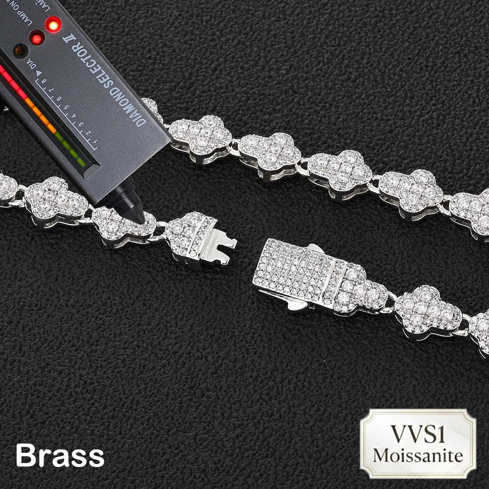 Nuoya Brass/925 VVS1 Moissanite Tennis Necklace Hip Hop Full Paved Diamond Cross Bracelet Unisex