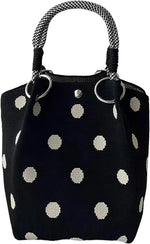 Mini Knitted Bucket Bag Women Small Handbag Geometric Colorblock Wristlet Purse With Detachable Handle