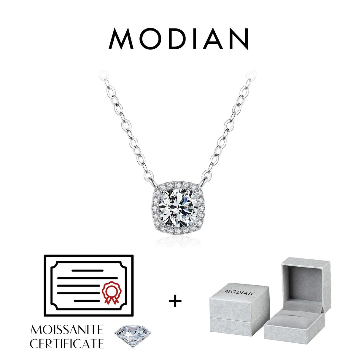 MODIAN Square & Round Halo Moissanite 925 Sterling Silver Pendant Necklace D Color VVS1 Lab Diamond Necklace For Women Jewelry