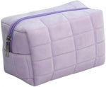 Soft Plush Quilted Cosmetic Bag Portable Zipper Makeup Organizer Cute Travel Toiletry Pouch for Women Girls