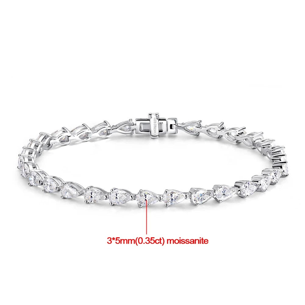 3*5mm Pear Cut All Moissanite Diamond Tennis Bracelet For Women S925 Silver Plated White Gold Waterdrop Shape Jewelry with GRA
