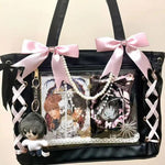 New Japanese Cute Sweet Ribbon Ita Bag Lolita Girls Transparent Handbags Fashion Large Capacity Tote Bag Aesthetic Shoulder Bags