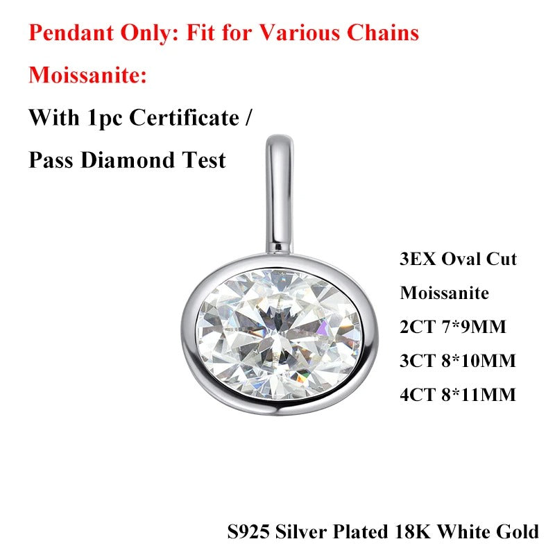 2/3/4CT Oval Cut D-Color VVS1 Solitaire Moissanite Pendant Necklace 1.5mm Solid Choker S925 Sterling Silver GRA Certified Pass Diamond Tester Luxury Fine Jewelry Wedding Party Anniversary Daily Gift For Women
