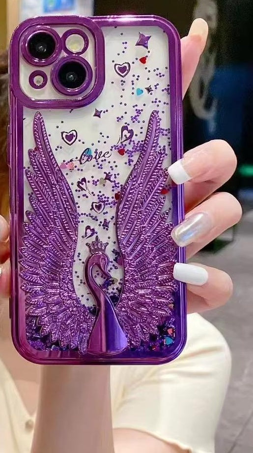 3D Swan Wings Love Phone Case – Glitter Rhinestone Protective Case