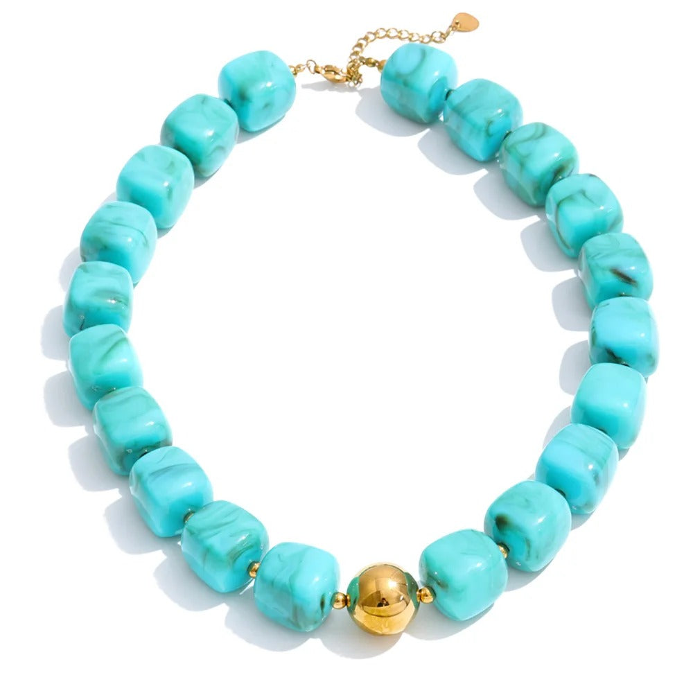Yhpup Hot Style Handmade Jewelry Acrylic Resin Beads Chain Necklace Bracelet Stainless Steel Spring Summer Statement Accessories