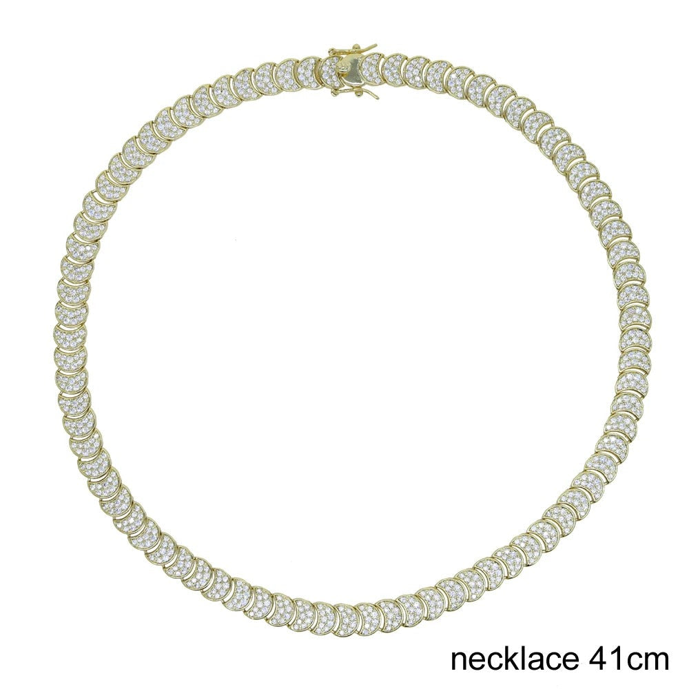 Wholesale Geometric Shiny Plain Micro Pave 5A Zirconia CZ Moon Shaped Chain Choker Necklace Gold Color Fashion Women Jewelry Set
