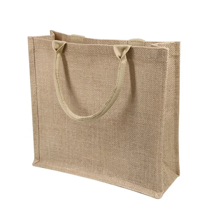 Custom Logo Natural Black Jute Bag Hessian Shopper Tote Bags With Strong Handles